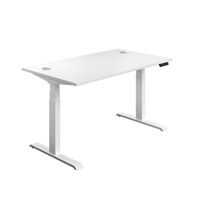 Jemini Sit/Stand Desk with Cable Ports 1600x800x630-1290mm White/White KF810032. 