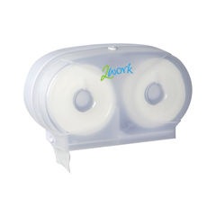 View more details about 2Work White Micro Twin Toilet Roll Dispenser