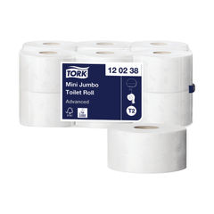 View more details about Tork T2 White 2-Ply Mini Jumbo Toilet Rolls (Pack of 12)