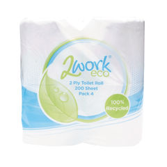 View more details about 2Work White 200 Sheet Recycled Toilet Rolls (Pack of 36)