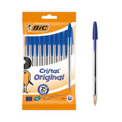 View more details about BIC Cristal Blue Medium Ballpoint Pen (Pack of 10)