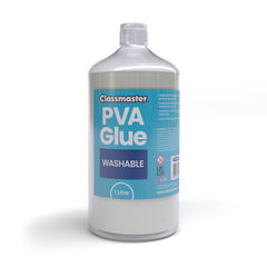 View more details about Classmaster White Washable Blue Label PVA Glue 1L Bottle with Screw Cap