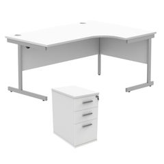 View more details about Astin Radial Right Hand SU Desk +Desk High Pedestal 1600x1200 White/Silver
