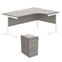 View more details about Astin Radial Right Hand SU Desk +Desk High Pedestal 1600x1200 Grey Oak/White