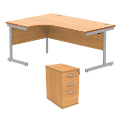View more details about Astin Radial Left Hand SU Desk +Desk High Pedestal 1600x1200 Beech/Silver