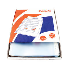 View more details about Esselte A4 Clear Embossed Plastic Pockets (Pack of 100)