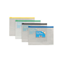 View more details about Sundry A5 Clear Plastic Coloured Zip Bag (Pack of 12)