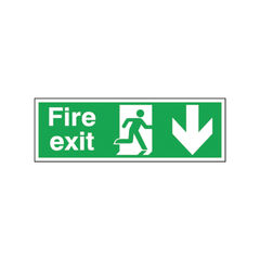 View more details about Safety Sign 150 x 450mm Fire Exit Running Man Arrow Down
