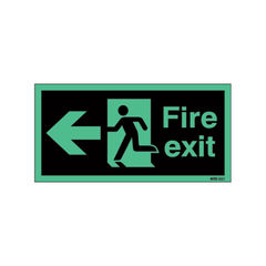 View more details about Fire Exit 150 x 450mm Self-Adhesive Arrow Left Niteglo Safety Sign