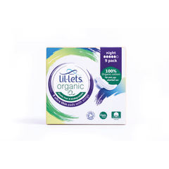 View more details about Lil-Lets Organic Sanitary Pads Ultra Thin with Wings Night x9 (Pack of 24)