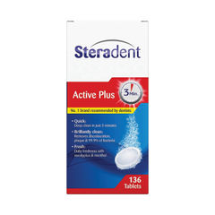 View more details about Steradent Active Plus Denture Cleaner 136 Tablets (Pack of 4)