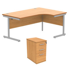 View more details about Astin Radial Right Hand SU Desk +Desk High Pedestal 1600x1200 Beech/Silver