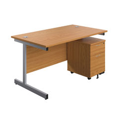 View more details about First 1600x800mm Nova Oak/Silver 2 Drawer Pedestal Single Desk