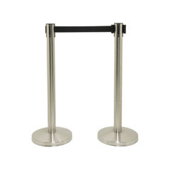 View more details about Securit Budget Barrier Pole Set with Retractable Belt Chrome/Black (Pack of 2)RS-RT-LW-CH