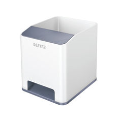 View more details about Leitz WOW White/Grey Sound Booster Pen Holder