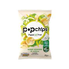 View more details about Popchips Crisps Sour Cream and Onion Sharing Bag 85g (Pack of 8)