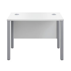 View more details about Jemini 1000x600mm White/Silver Goal Post Rectangular Desk