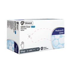 View more details about Shield Medium Clear Powder-Free Vinyl Gloves (Pack of 100)