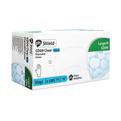View more details about Shield Large Clear Powder-Free Vinyl Gloves (Pack of 100)