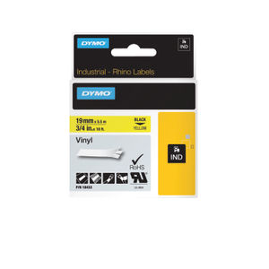 Dymo 18433 19mm x 5.5m Black on Yellow Rhino Tape