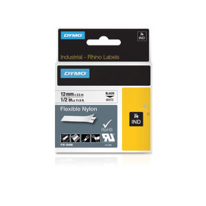 Dymo 18488 Rhino 12mm x 3.5m Black on White Nylon Tape