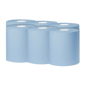 2Work 300m Blue 1-Ply Centrefeed Rolls (Pack of 6)