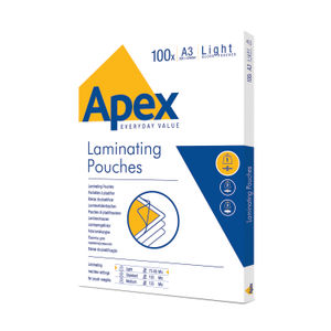 Fellowes Apex A3 Clear Light Laminating Pouches (Pack of 100)