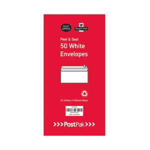 PostPak DL White Peel and Seal 50 Envelopes (Pack of 10)