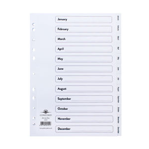 Concord January-December Index Polypropylene A4 White 64701