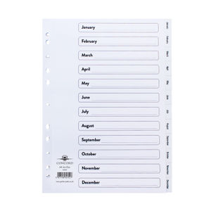 Concord A4 Polypropylene Jan-Dec Tabs Index Dividers