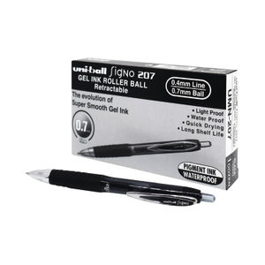 Uni-Ball Signo 207 Black Gel Rollerball Pen (Pack of 12)