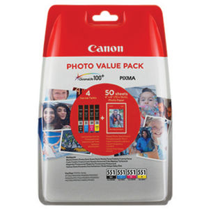 Canon CLI-551 CMYK Ink and Paper Photo Value Pack - 6508B005