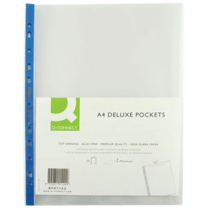 Q-Connect Delux A4 Clear Blue Strip Punched Pocket (Pack of 25)