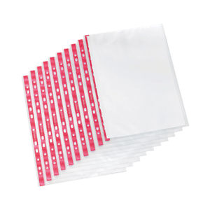 Q-Connect Delux A4 Red Strip Punched Pocket (Pack of 25)