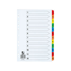 Q-Connect 1-12 Index Extra Wide Reinforced Multi-Colour Tabs