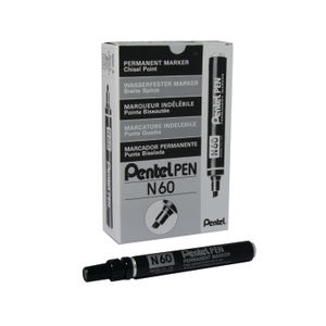 Pentel N60 Black Permanent Chisel Markers (Pack of 12)