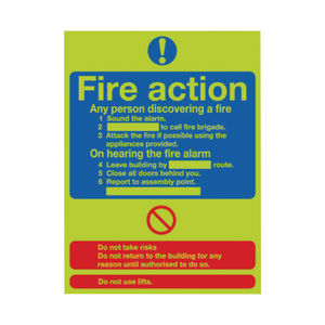 Niteglo Fire Action 300 x 250mm PVC Safety Sign