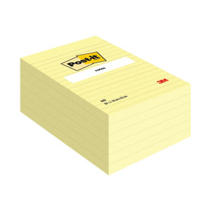 Post-it 101 x 152mm Canary Yellow Lined Notes, Pack of 6