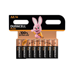 Duracell Plus AA Battery Alkaline 100% Extra Life (Pack of 16)
