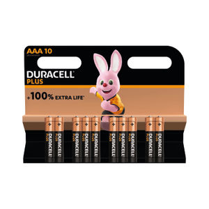 Duracell Plus AAA Battery Alkaline 100% Extra Life (Pack of 10)