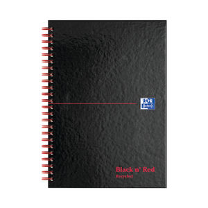 Black n Red Recycled Ruled Wirebound Hardback Notebook A5 (Pack of 5)