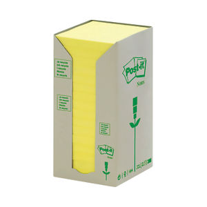 Post-it 76 x 76mm Canary Yellow Recycled Z-Notes, Pack of 16