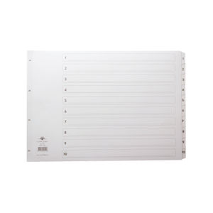 Concord Index 1-10 A3 White Board with Clear Mylar Tabs