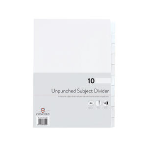 Concord A4 10 Part Unpunched White Index Divider