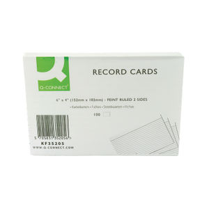 Q-Connect Record Card 152x102mm Ruled Feint White (Pack of 100)