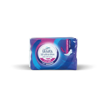 Lil-Lets Supersoft Sanitary Pads Night Ultra with Wings x10 (Pack of 24)