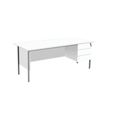 Serrion 1800x750mm White 3 Drawer 4 Leg Rectangular Desk