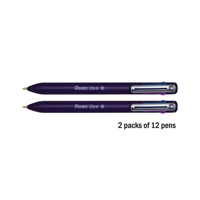 Pentel IZee 4 Colour Ballpoint Pens 1.0mm Assorted (Pack of 12) + FOC pack of 12