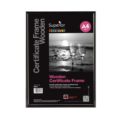 Stewart Superior Wooden A4 Black Certificate Frame