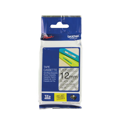 Brother 12mm x 8m Black on Clear TZe Labelling Tape